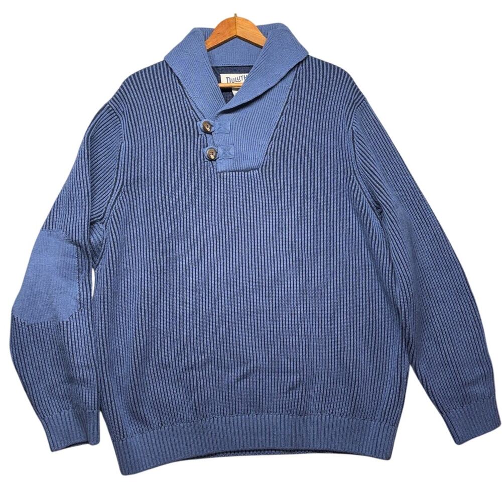 Duluth Trading Company Blue Brigadier Shawl Collar Heavy Sweater Men Large